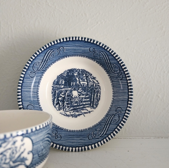 Vintage Set Of Currier & Ives Mugs And Saucers/Mini Bowls - Picture 10 of 16